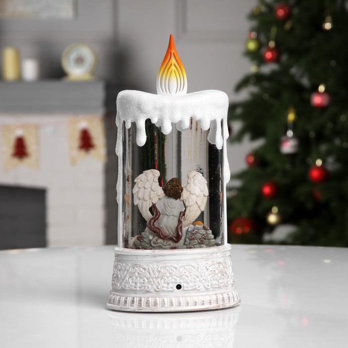 Светодиодная фигура &laquo;Свеча с ангелом&raquo; 12.3 &times; 24 &times; 8 см, пластик, батарейки ААх3 (не в комплекте), USB, свечение тёплое белое