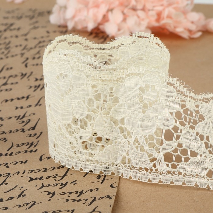 Кружево капроновое, 60 мм &times; 10 &plusmn; 1 м, цвет молочный