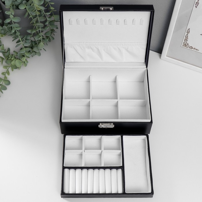 Шкатулка кожзам для украшений Шкатулка кожзам для украшений "Чёрная матовая" 9х23х17 см