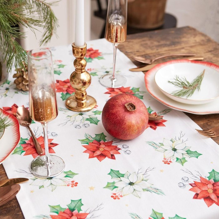 Дорожка на стол новогодняя Christmas red flowers 40*147 см, 100% хл, саржа 190гр/м2 Дорожка на стол новогодняя Christmas red flowers 40*147 см, 100% хл, саржа 190гр/м2