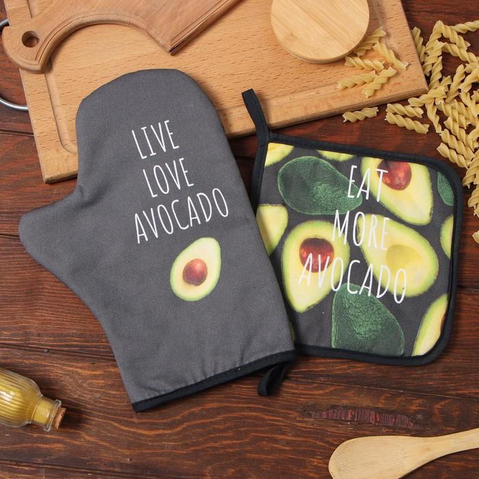 Набор кухонный «Avocado» варежка-прихватка 20х28см, прихватка 19х19см,100% хл Набор кухонный «Avocado» варежка-прихватка 20х28см, прихватка 19х19см,100% хл