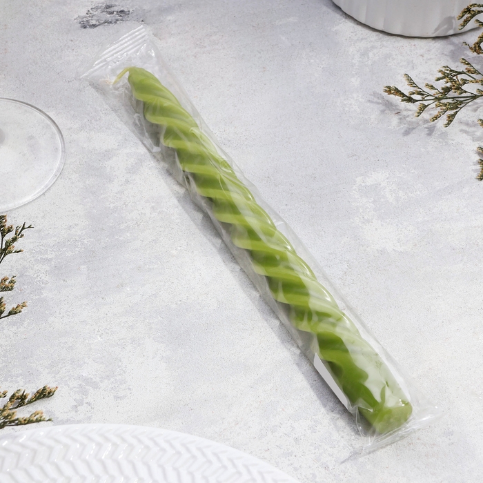 Свеча витая, 2,3х 24,5 см, 5 ч, 50 г, оливковая Свеча витая, 2,3х 24,5 см, 5 ч, 50 г, оливковая