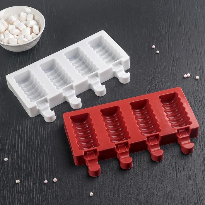 Форма для мороженого Доляна «Моника», силикон, 19,5×11 см, 4 ячейки (6,7×3,2 см), цвет МИКС Форма для мороженого Доляна «Моника», силикон, 19,5×11 см, 4 ячейки (6,7×3,2 см), цвет МИКС