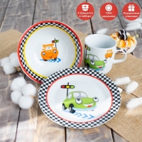 Набор детской посуды из керамики Доляна &laquo;Светофор&raquo;, 3 предмета: кружка 230 мл, миска 400 мл, тарелка d=18 см