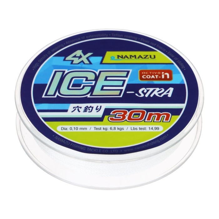 Шнур плетеный Namazu Ice-Stra 4Х, диаметр 0.10 мм, тест 6.8 кг, 30 м, белый Шнур плетеный Namazu Ice-Stra 4Х, диаметр 0.10 мм, тест 6.8 кг, 30 м, белый