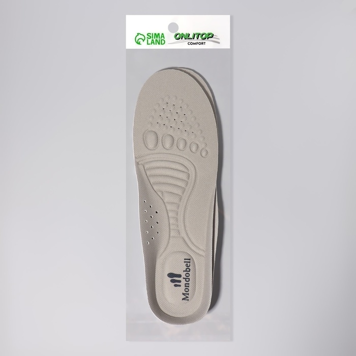 Стельки для обуви, спортивные, универсальные, амортизирующие, дышащие, р-р RU до 38, (р-р Пр-ля до 40), 25 см, пара, цвет серый