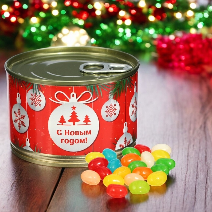 Новый год. Мармеладные бобы "Ёлочные шары", в консервной банке, 100 г