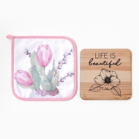 Набор кухонный "Тюльпаны" прихватка 19х19см, подставка под горячее