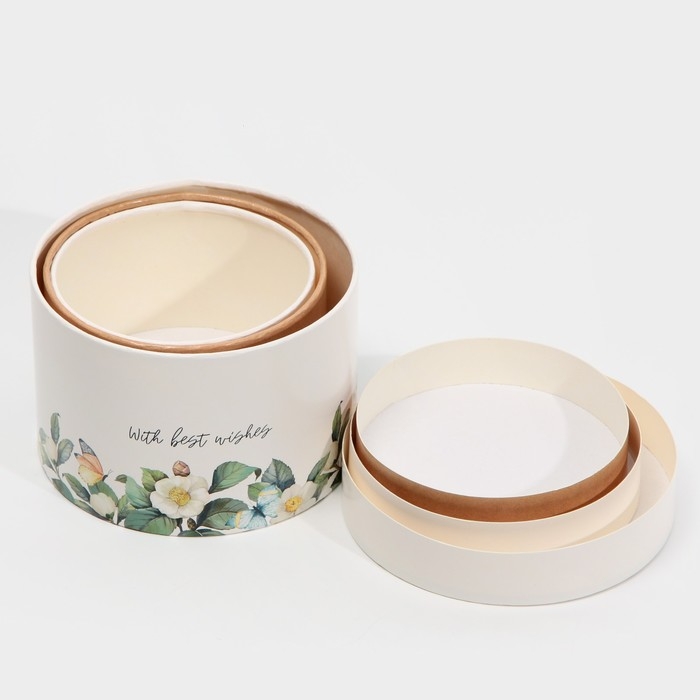 Набор шляпных коробок 3 в 1, упаковка подарочная, &laquo;Цветочный&raquo;, 16 х 10, 14 х 9, 13 х 8,5 см