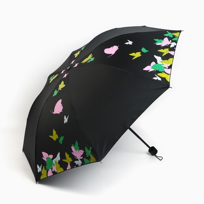 Зонт женский механический &laquo;Яркие бабочки&raquo;, 8 спиц, d=95, цвет чёрный