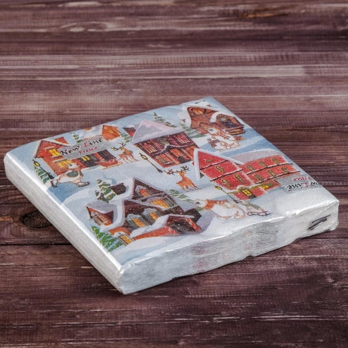 Новый год. Салфетки бумажные Fresco "Домики", 2 слоя, 33*33 см, 20 листов