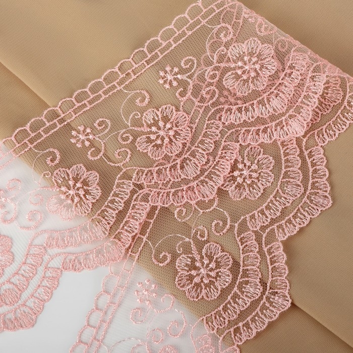 Кружево на сетке, 85 мм &times; 11 &plusmn; 1 м, цвет нежно-розовый