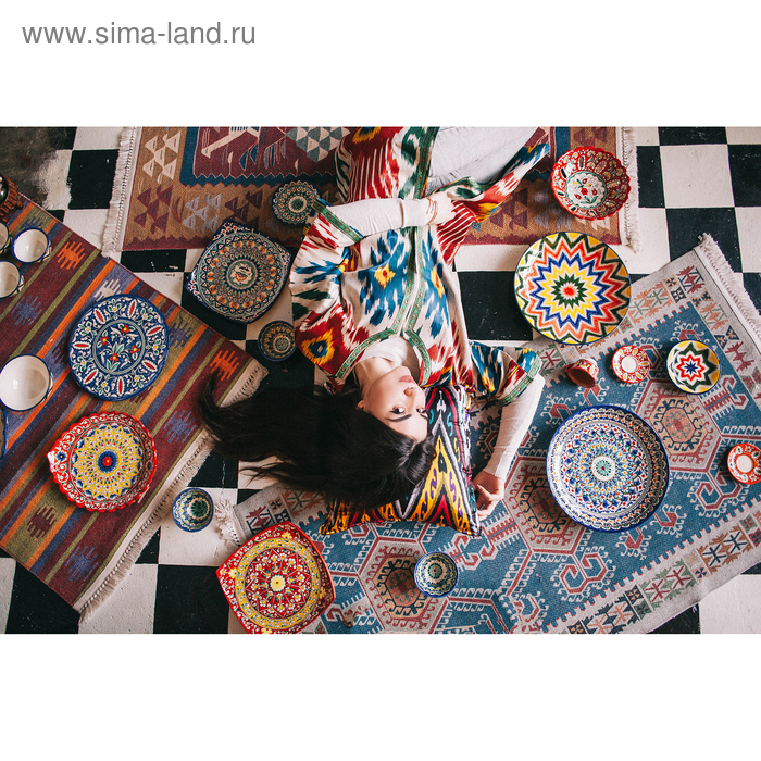 Ляган Риштанская Керамика Ляган Риштанская Керамика "Узоры", 31 см, квадратный, красный микс