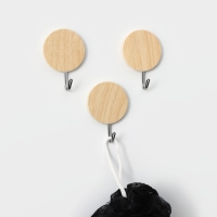 Крючки самоклеящиеся Доляна «Круг», 3 шт, цвет светлое дерево Крючки самоклеящиеся Доляна «Круг», 3 шт, цвет светлое дерево