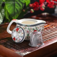 Чайник керамический заварочный с металлическим ситом &laquo;Цветы&raquo;, 200 мл