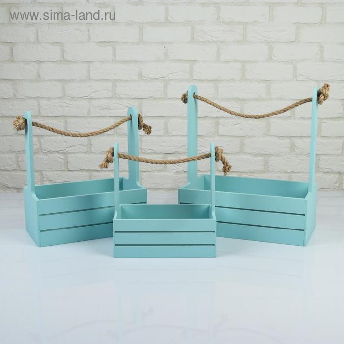 Набор кашпо деревянных 3 в 1 (30.5×18.5×35; 25.5×15×30; 20×12×23) Набор кашпо деревянных 3 в 1 (30.5×18.5×35; 25.5×15×30; 20×12×23) "Аром", серо-голубой