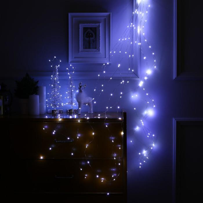 Гирлянда &laquo;Конский хвост&raquo; 10 нитей по 2 м, IP20, серебристая нить, 200 LED, свечение белое, 12 В