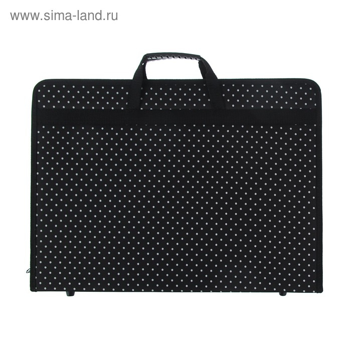 Папка для чертежей и рисунков для художников А3, 470 х 350 х 40 мм, с ручками, каркасная, текстильная, "Вдохновение" 2В31, с внешним карманом, белый горох