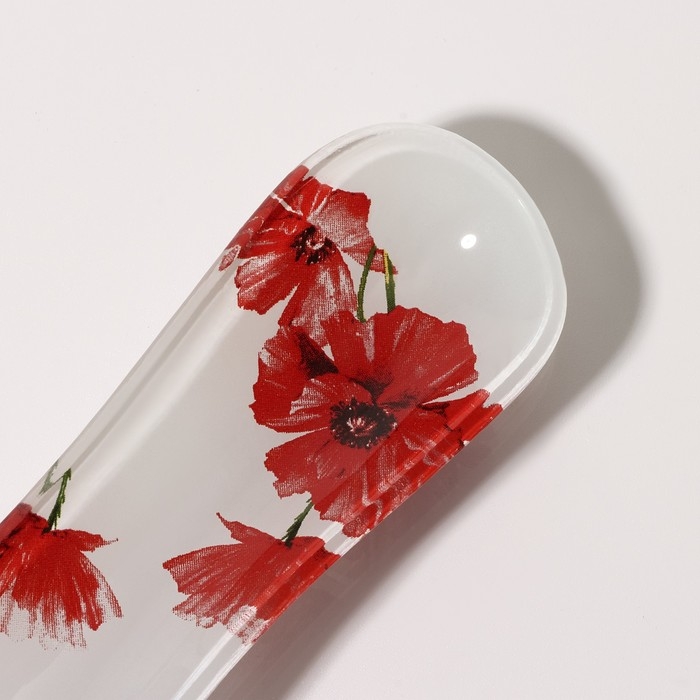 Подставка стеклянная под ложку Доляна &laquo;Красные маки&raquo;, 23,5&times;8,3&times;1,5 см