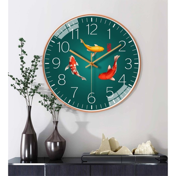 Часы настенные интерьерные "Рыбки", бесшумные, d-30 см