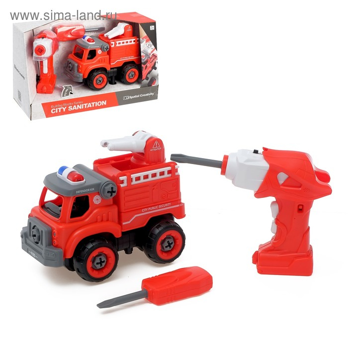 Конструктор винтовой &laquo;Пожарная машина&raquo;, с электрическим шуруповёртом, радиоуправляемый, 31 деталь