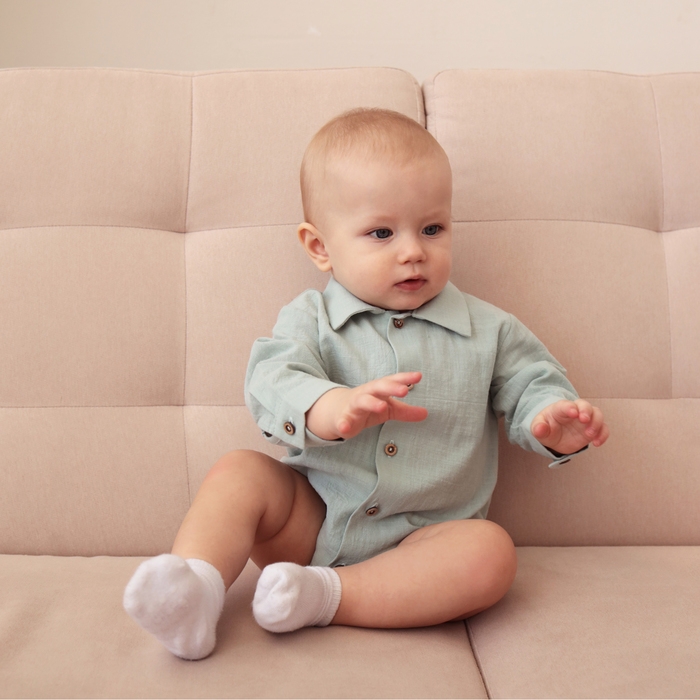 Боди-рубашка для мальчика MINAKU, цвет серо-зеленый, размер 68-74 см