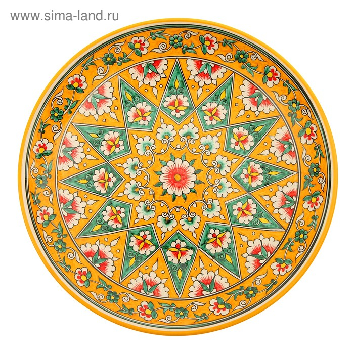 Ляган Риштанская Керамика "Цветы", 31 см, жёлтый