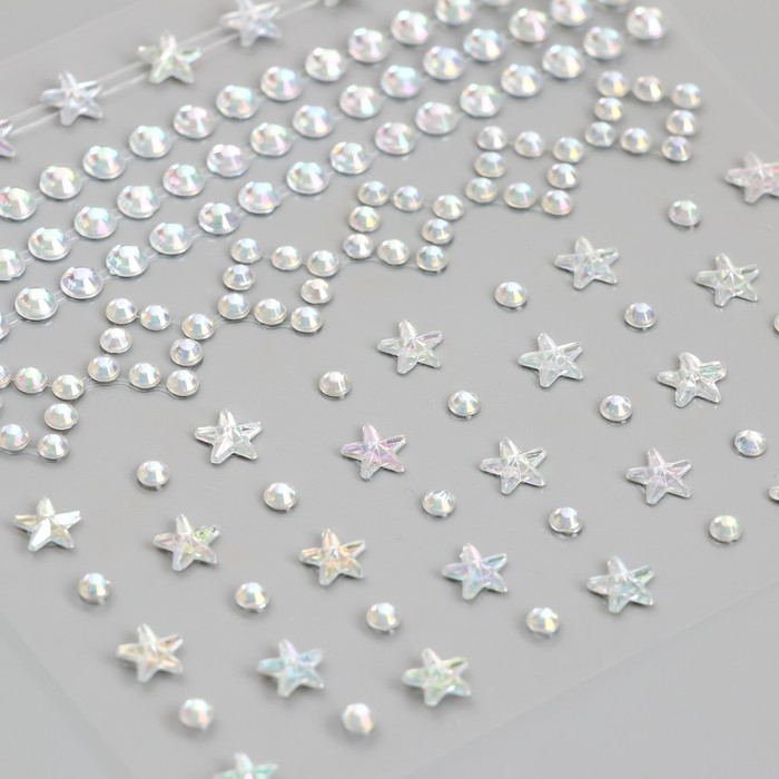 Наклейка пластик стразы "Цветочки, ромбики, кружочки" 8,5х9,5 см