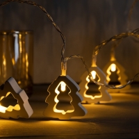 Гирлянда &laquo;Нить&raquo; 2.5 м с насадками &laquo;Ёлочка&raquo;, IP20, прозрачная нить, 10 LED, батарейки AAх2 (не в комплекте), свечение тёплое белое