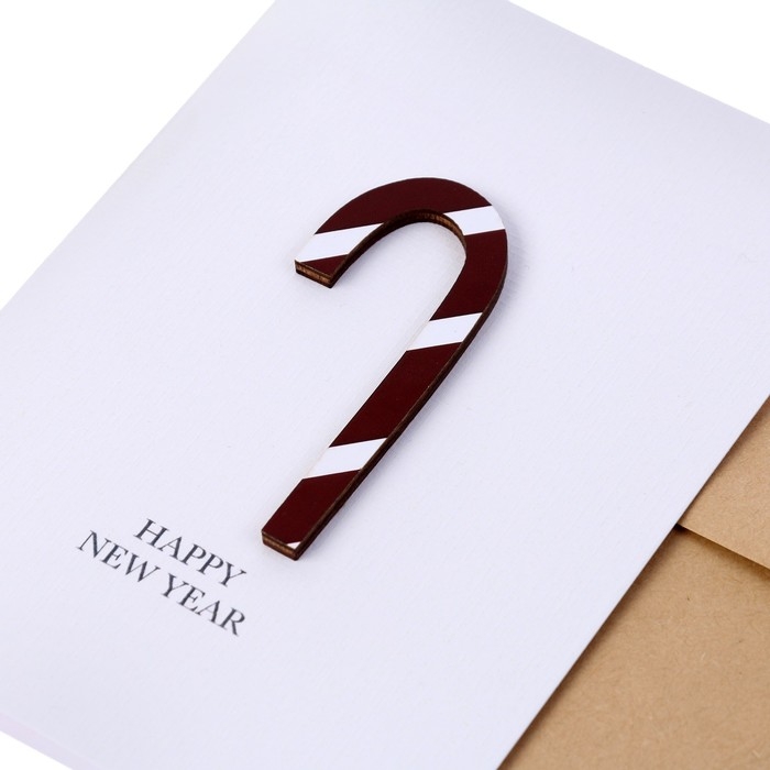 Открытка с деревянным элементом Открытка с деревянным элементом "Happy New Year!" ручная работа, трость, 14,7х10,5 см