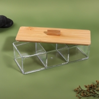 Органайзер для хранения &laquo;BAMBOO&raquo;, с крышкой, 3 секции, 23,3 &times; 9,4 &times; 8,9 см, цвет прозрачный/коричневый