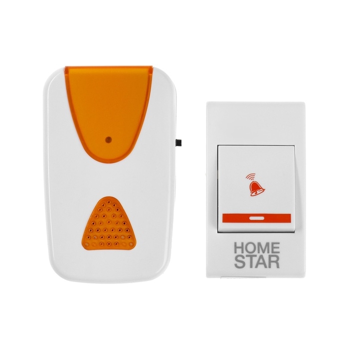 Звонок HOMESTAR HS-0103, электрический, беспроводной, 32 мелодии, 100м, от батареек, жёлтый Звонок HOMESTAR HS-0103, электрический, беспроводной, 32 мелодии, 100м, от батареек, жёлтый