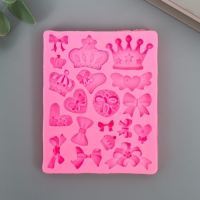 Молд силикон "Сердца, короны и банты" 19 предметов 9х7х1 см