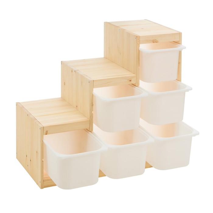 Стеллаж лесенка TROFAST-2, с контейнерами, Массив сосны