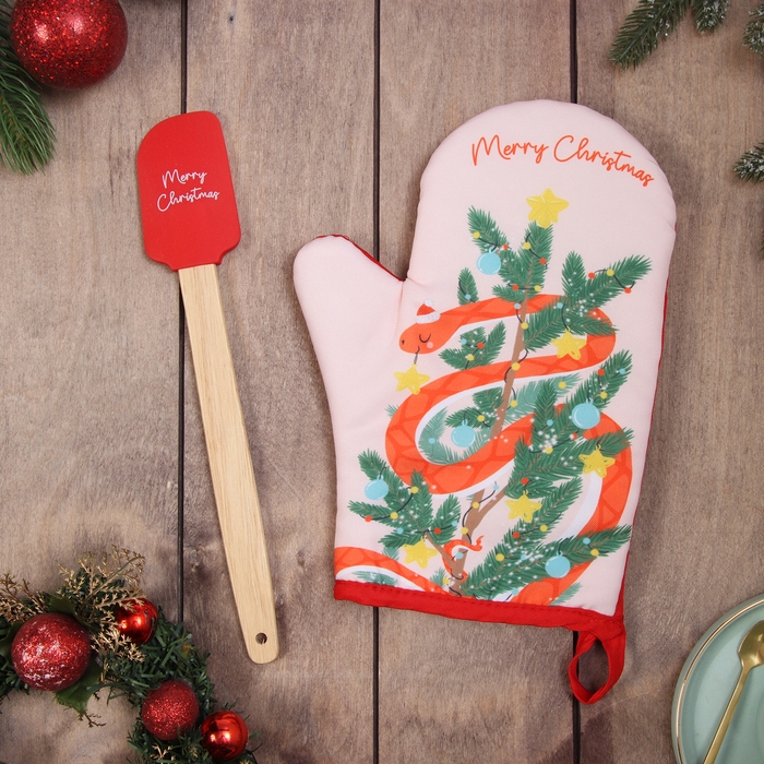 Набор подарочный Доляна "Christmas": варежка-прихватка, лопатка силикон