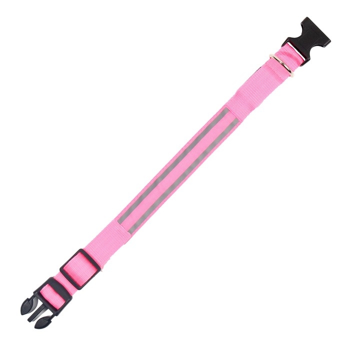 Ошейник с подсветкой Двойная полоса размер S, ОШ 35-43 х 2,5 см 3 режима свечения розовый Ошейник с подсветкой Двойная полоса размер S, ОШ 35-43 х 2,5 см 3 режима свечения розовый