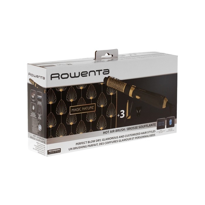 Фен-щетка Rowenta Magic Nature CF7826F0, 1200Вт, 2 скорости, 2 режима, чёрно-золотистый Фен-щетка Rowenta Magic Nature CF7826F0, 1200Вт, 2 скорости, 2 режима, чёрно-золотистый