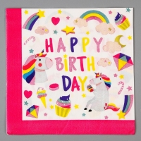 Салфетки бумажные &laquo;С днём рождения. Единорог&raquo;, в наборе 20 шт.