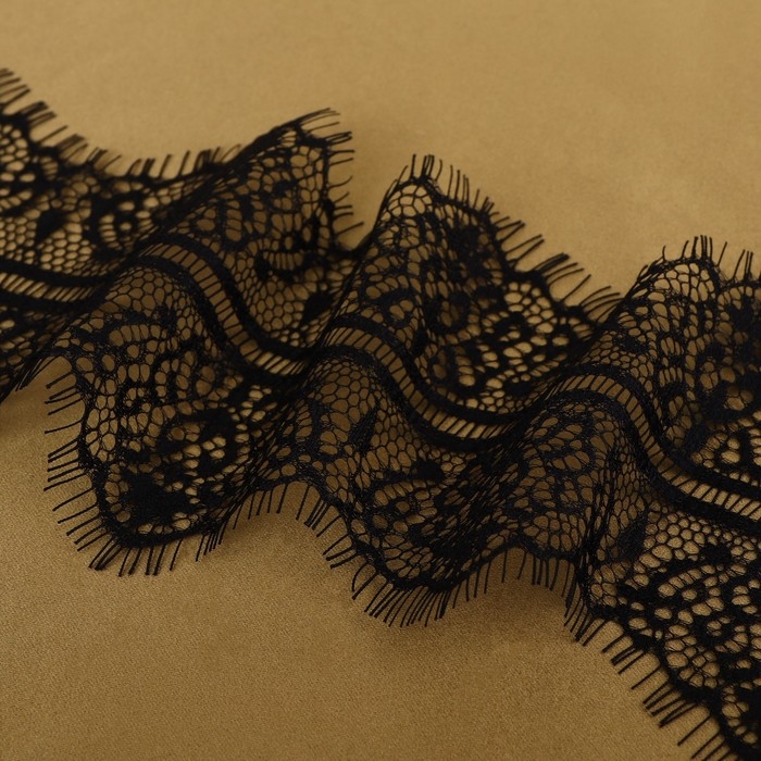 Кружево реснички, 105 мм &times; 9 &plusmn; 0,5 м, в бобине 3 шт по 3 м, цвет чёрный