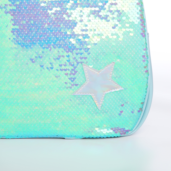 Рюкзак детский для девочки с пайетками &laquo;Звёздочка&raquo;, отдел на молнии, цвет голубой-зелёный