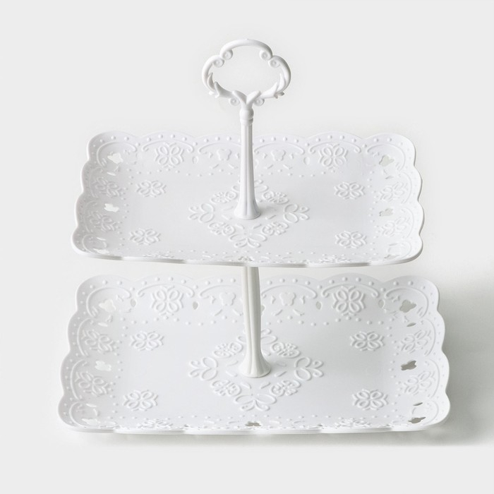 Этажерка - фруктовница прямоугольная Доляна &laquo;Вивьен&raquo;, 2 яруса, 22,5&times;16 см, 26,5&times;19 см, цвет белый