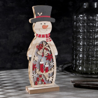 Светодиодная фигура &laquo;Снеговик&raquo; 11 &times; 30 &times; 5 см, дерево, батарейки АААх2 (не в комплекте), свечение тёплое белое