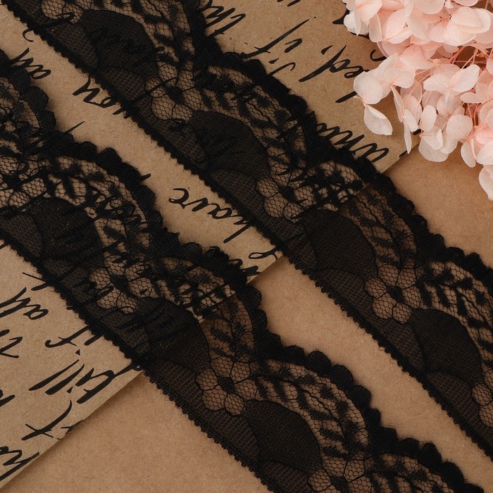 Кружево капроновое, 40 мм &times; 10 &plusmn; 1 м, цвет чёрный
