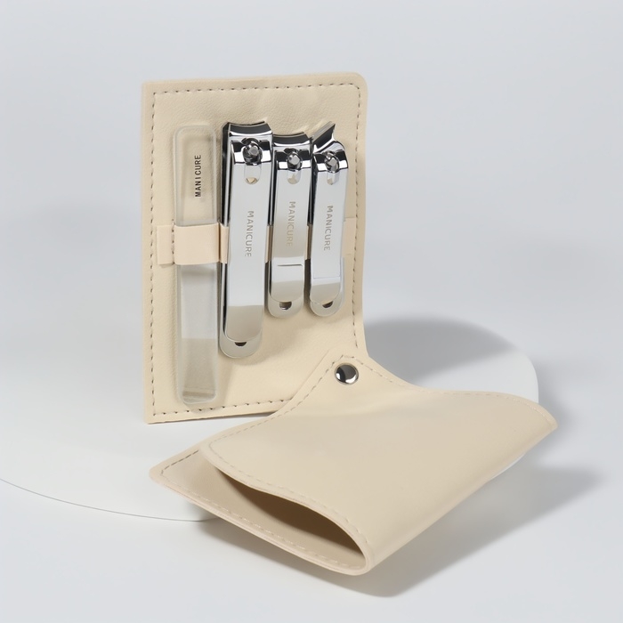 Набор маникюрный, 4 предмета, в раздвижном футляре, цвет бежевый Набор маникюрный, 4 предмета, в раздвижном футляре, цвет бежевый