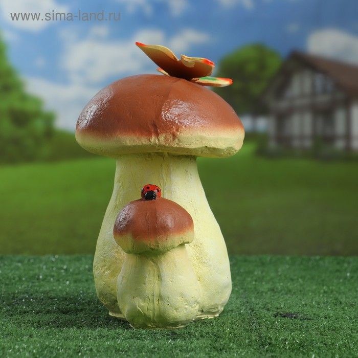 Садовая фигура Садовая фигура "Гриб белый двойной с бабочкой" 23см