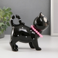 Сувенир керамика "Кошечка с бантом и ожерельем" чёрный 13,8х7,4х13 см