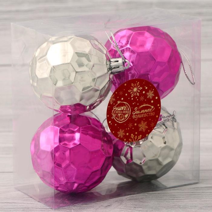 Набор шаров пластик d-6 см, 4 шт "Диско соты глубина" микс