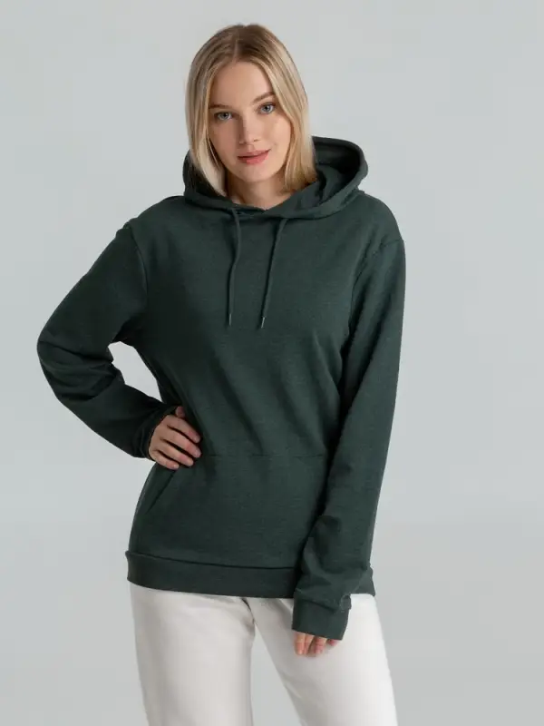 Толстовка с капюшоном унисекс Hoodie, темно-зеленый меланж, размер XS