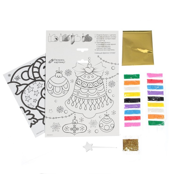 Фреска блёстками и фольгой на новый год &laquo;Снеговик&raquo;, новогодний набор для творчества