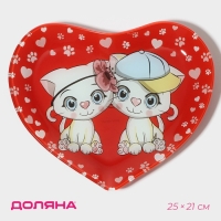 Блюдо стеклянное сервировочное Доляна &laquo;Сердце. Котики&raquo;, 25&times;21&times;2,3 см, цвет красный